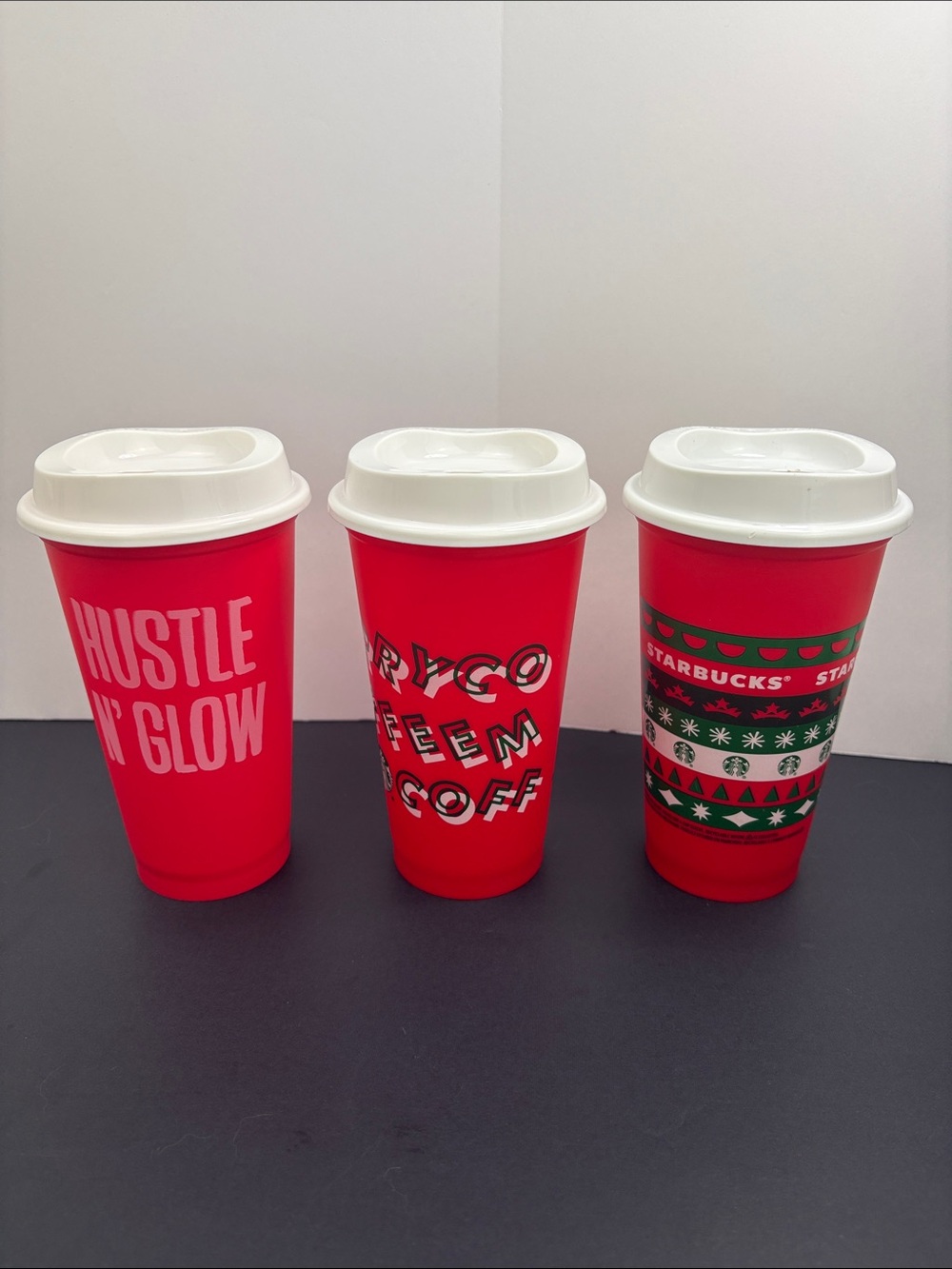 Starbucks Red Holiday Reusable Plastic Cups Trio With White Lids